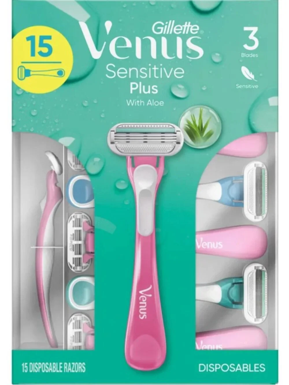 Gillette Venus Sensitive Plus Disposable Razor, 15-count